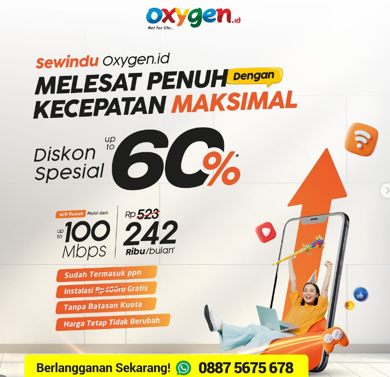 Promo Sewindu OxygenID: Internet 100 Mbps Cuma Rp242.000/bln