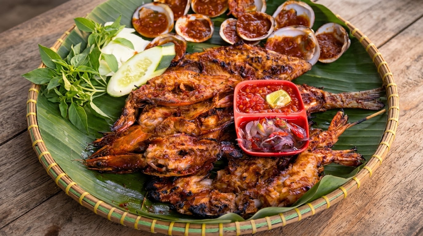 Menikmati Kelezatan Seafood Bakar Pedas Nampol di Lalapan Cak Jul Denpasar
